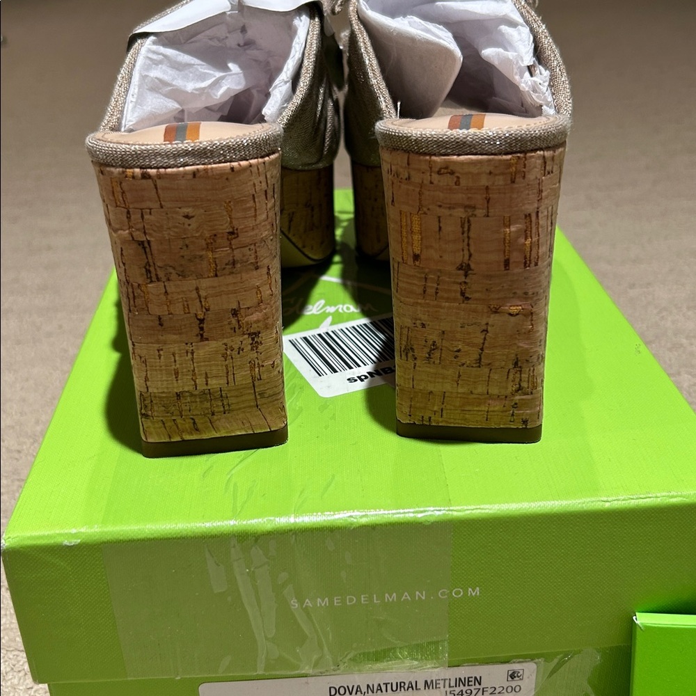 Sam Edelman Dova Platform Sandals Mules NIB Shoes $150 Metallic Fabric - Picture 6 of 9